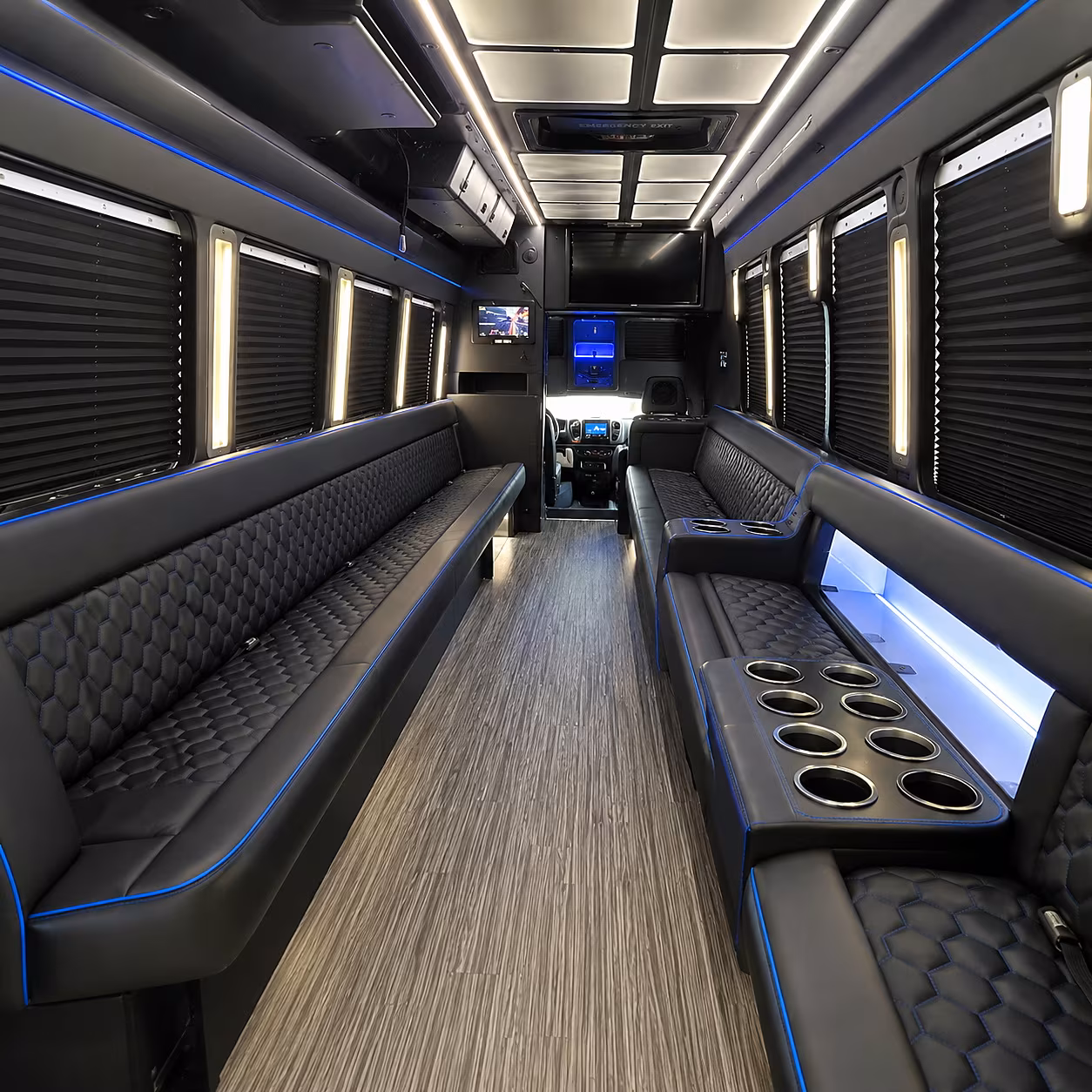 Interior of a party bus rental serving Salt Lake City